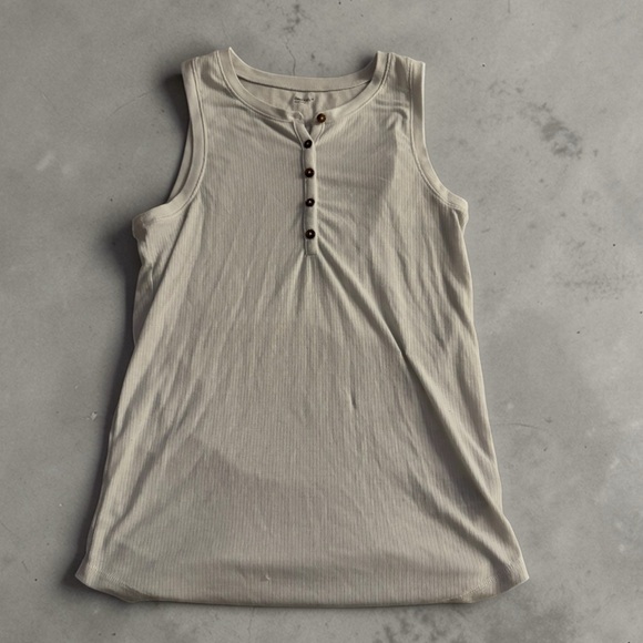 White Ribbed Button-Front Tank Top - Picture 2 of 2